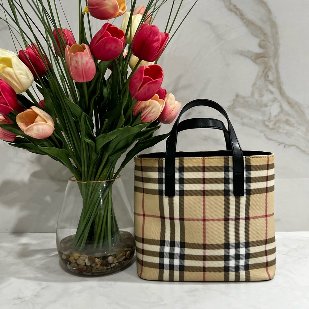 Burberry Beige and Black Plaid Tote